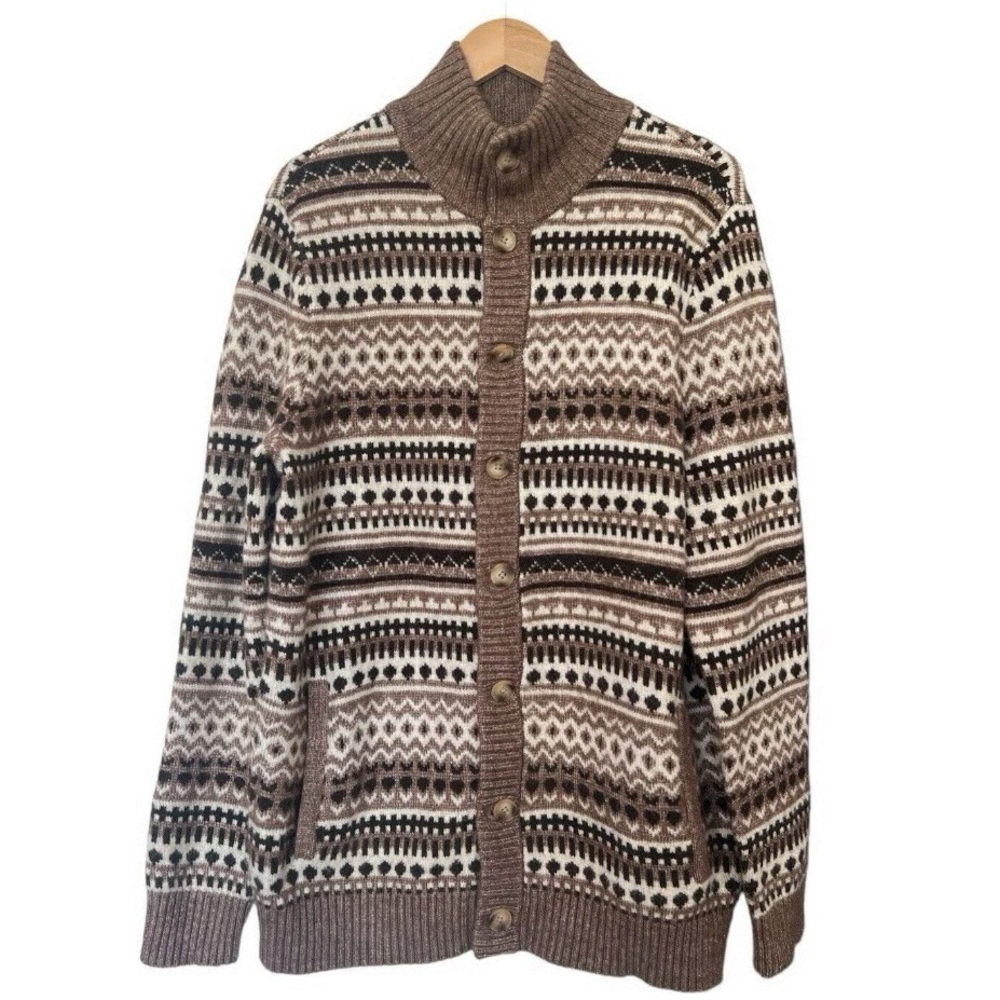 UpWest Weekend Fair Isle Cardigan Sweater Brown